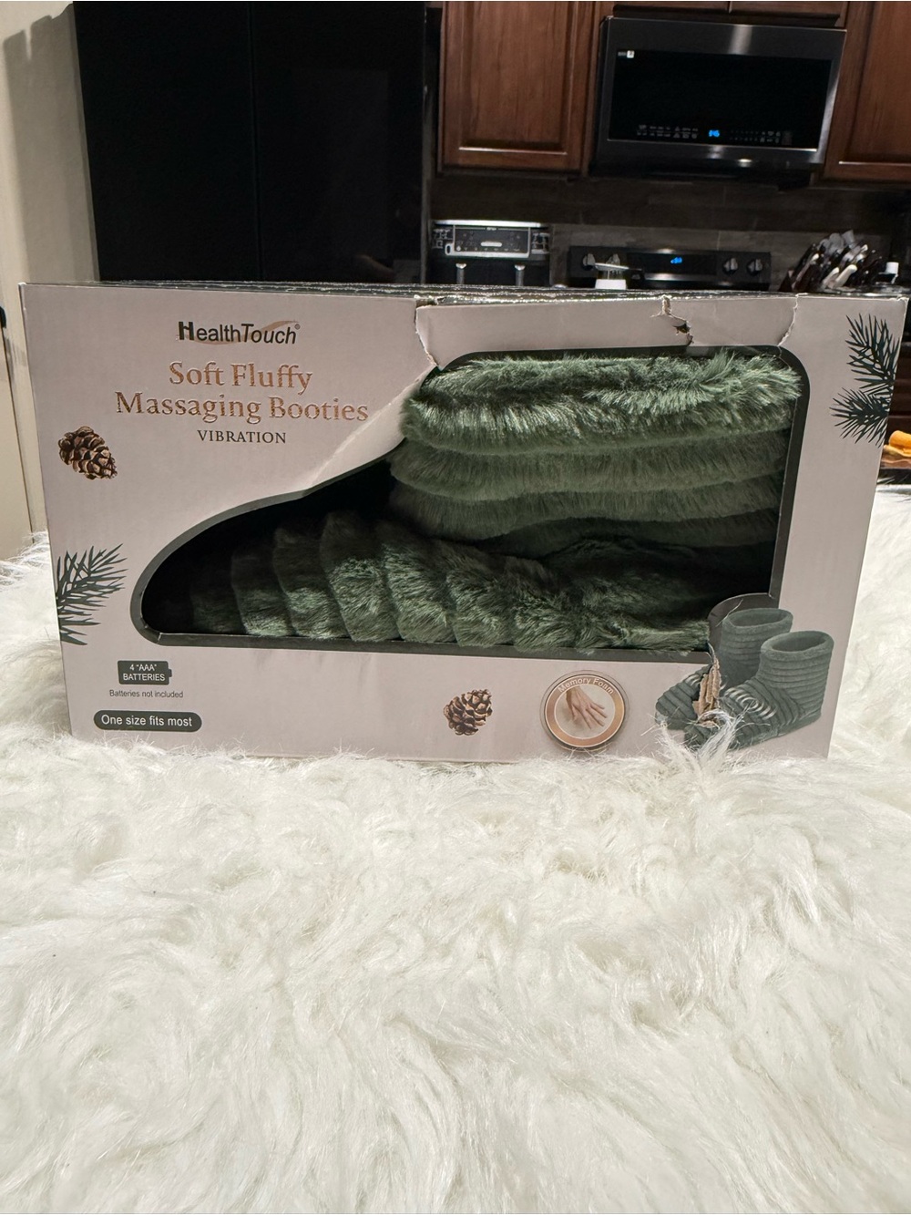 HealthTouch Vibrating Massaging Booties | Soft Plush Slippers Green One Size NWT